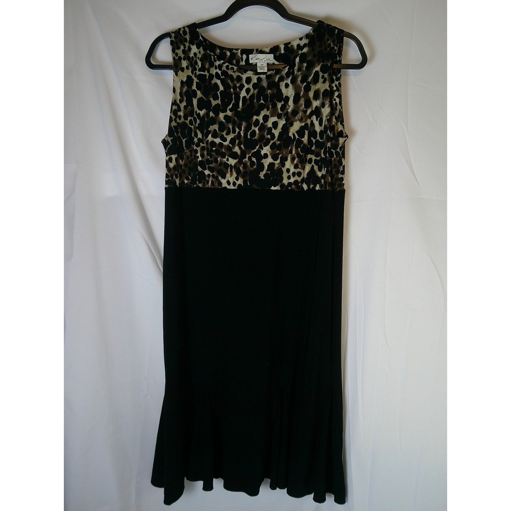 Kim Rogers Women Petite Leopard Print Sleeveless Colorblock Knit Dress Black 10P
